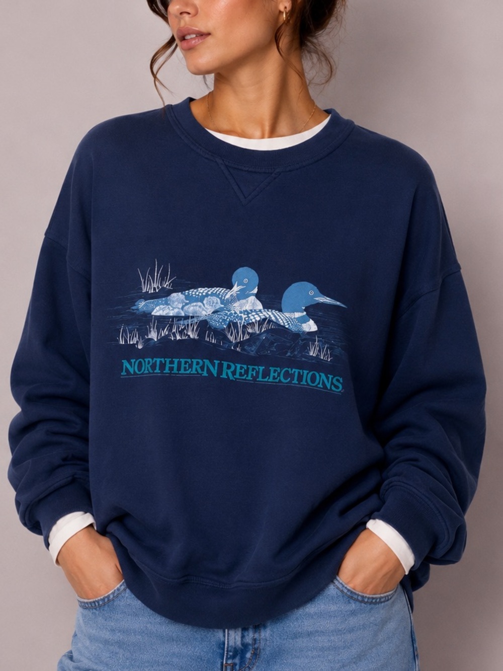Vintage Northern Reflections 90s Navy Loon Graphic Crewneck Sweatshirt Cozy